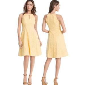 White House Black Market Womens Size 6 Geometric Lace Halter Dress Canary Yellow
